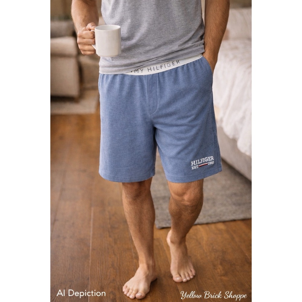 Tommy Hilfiger Lounge Shorts Men's Large Blue Knit Pajama Sleep Shorts NWOT